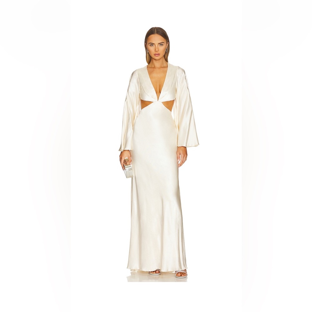 Shona Joy La Lune Flared Sleeve Open Back Maxi Dress in Cream